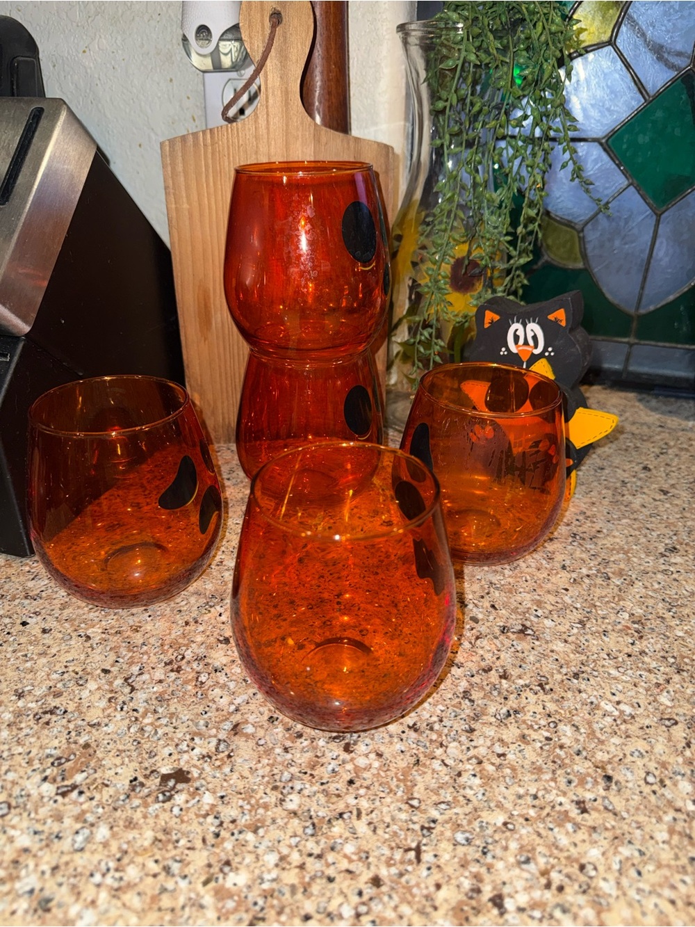 Set of 5 Orange Halloween Jack-O'-Lantern Glasses - Picture 2 of 9